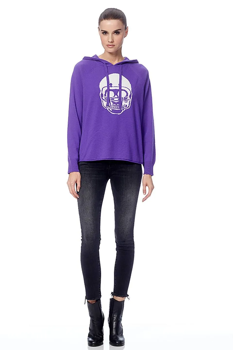 360 Cashmere - Collegiate Skull Hoodie in Purple/Chalk