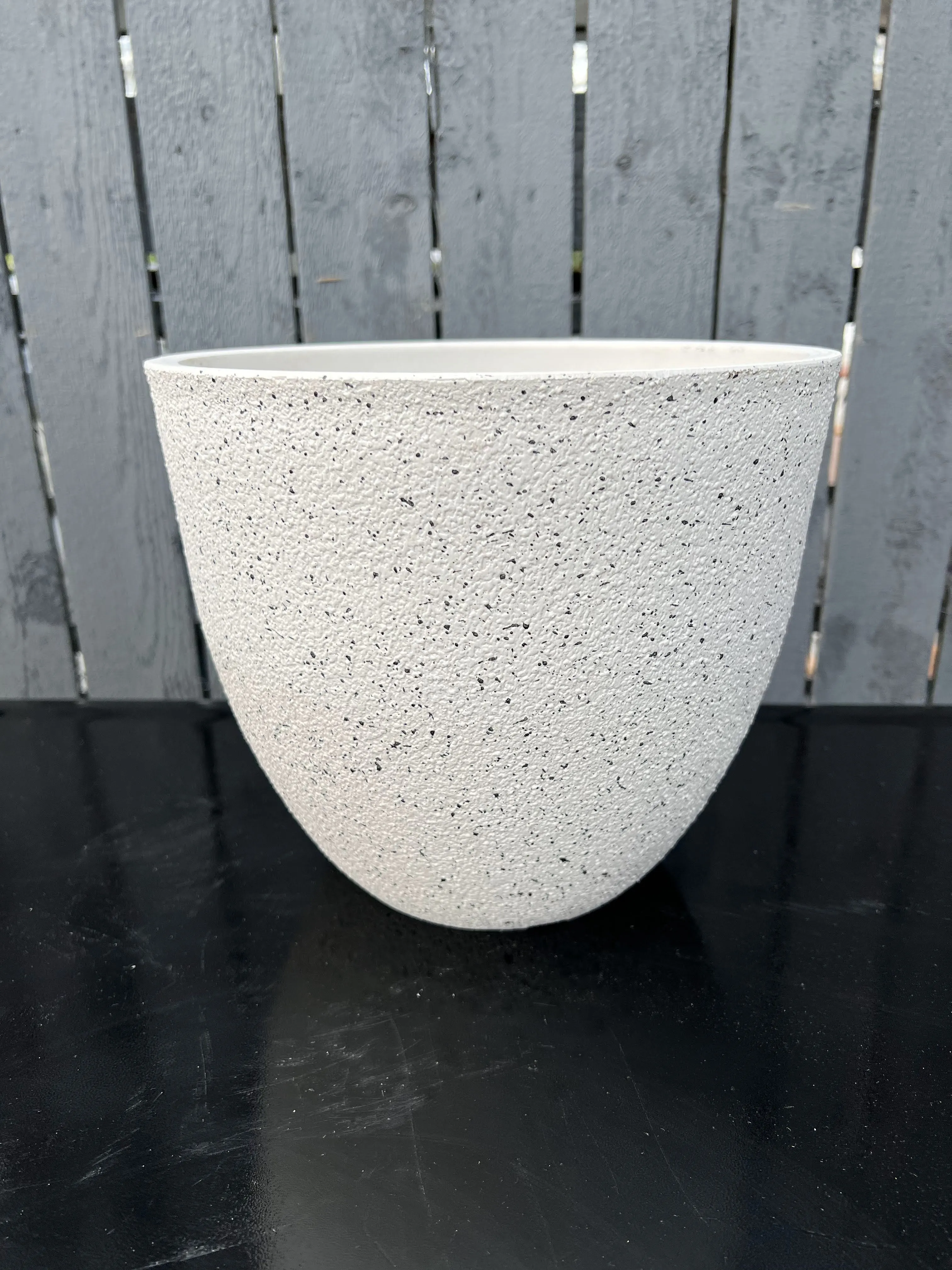 9.8" White Stone Look Resin Pot