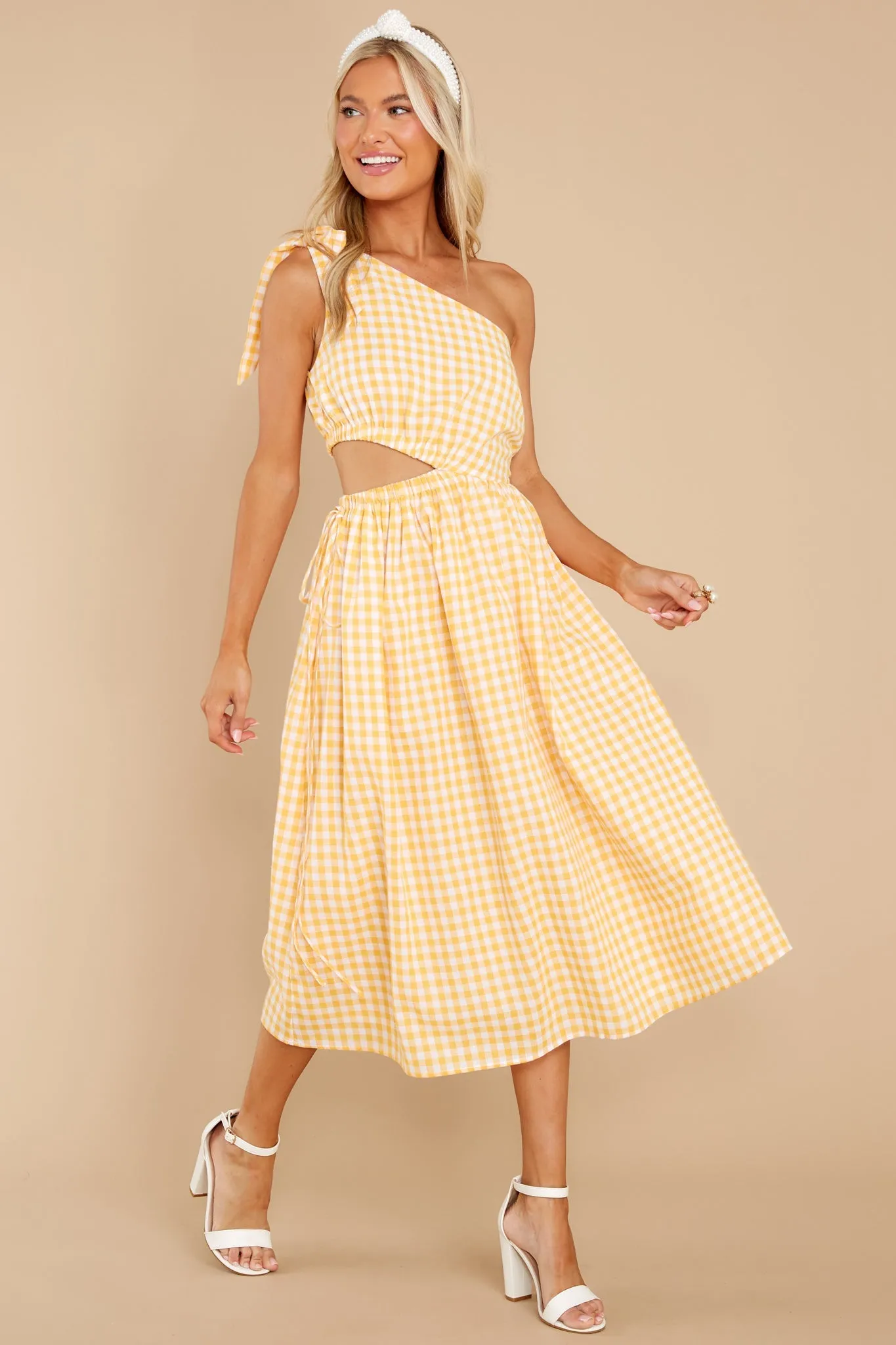 All The Excitement Yellow Gingham Midi Dress