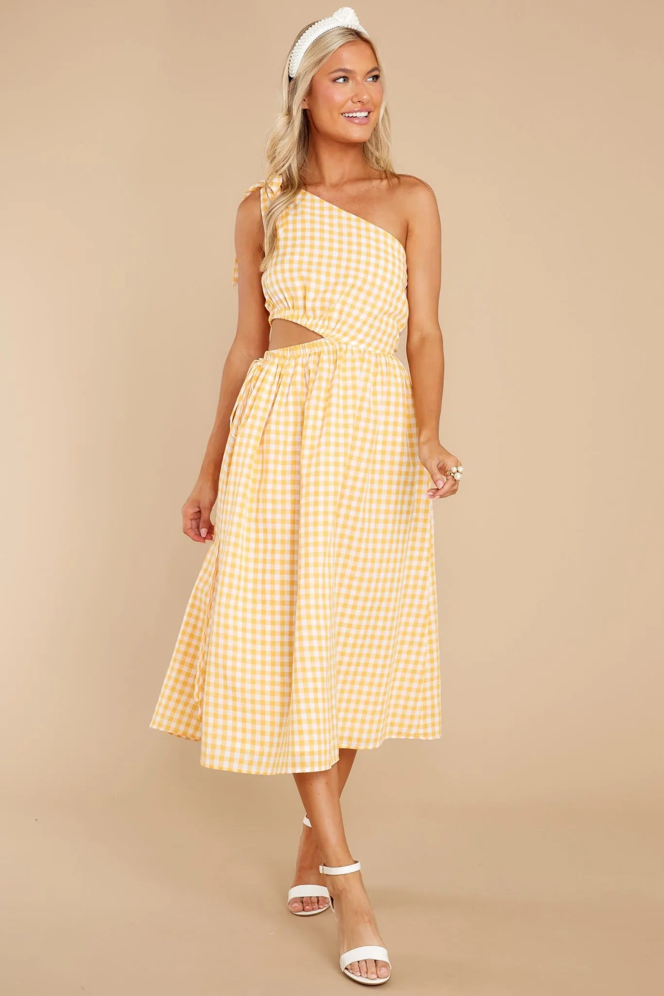 All The Excitement Yellow Gingham Midi Dress