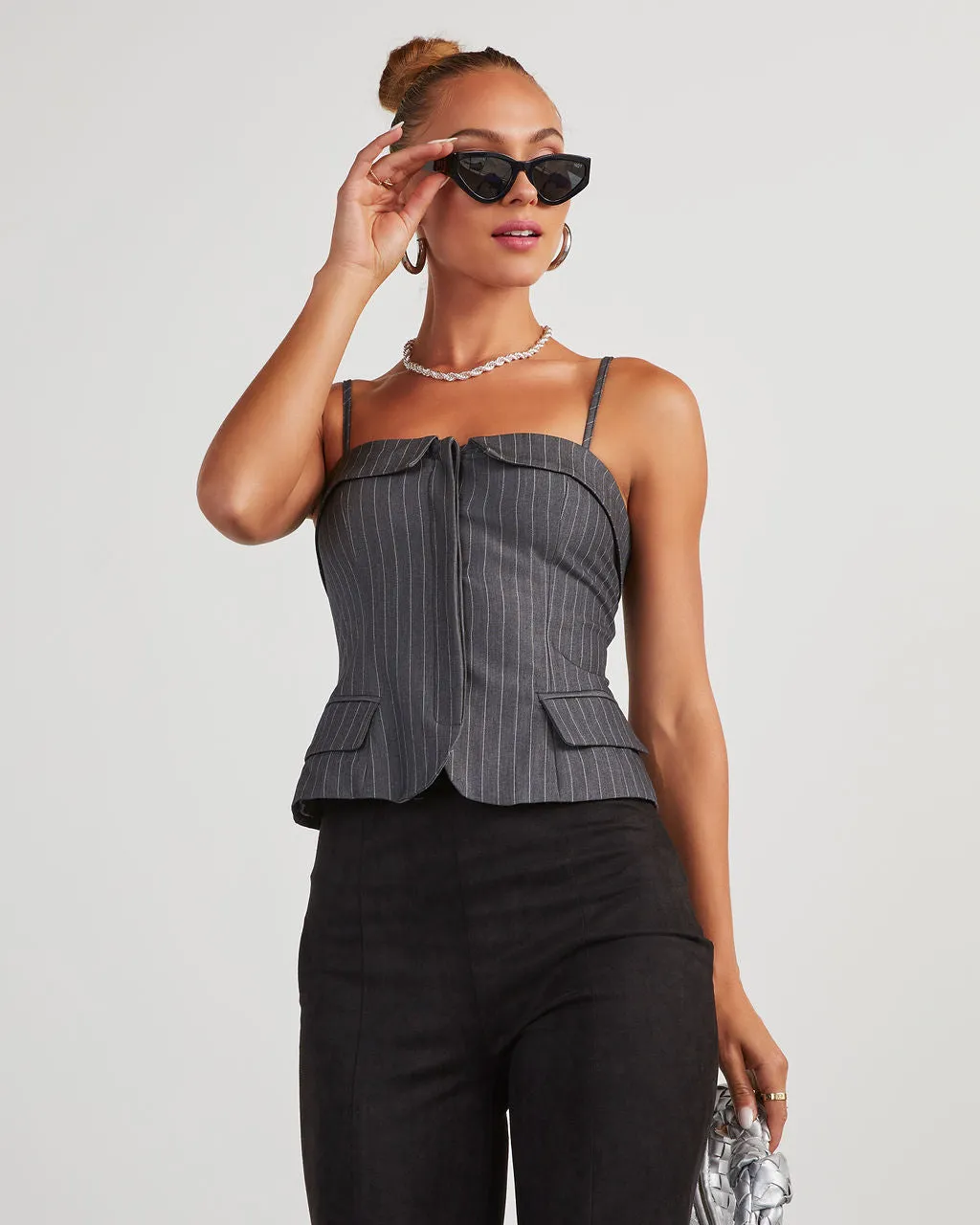 Annie Pinstripe Button Front Bustier Top