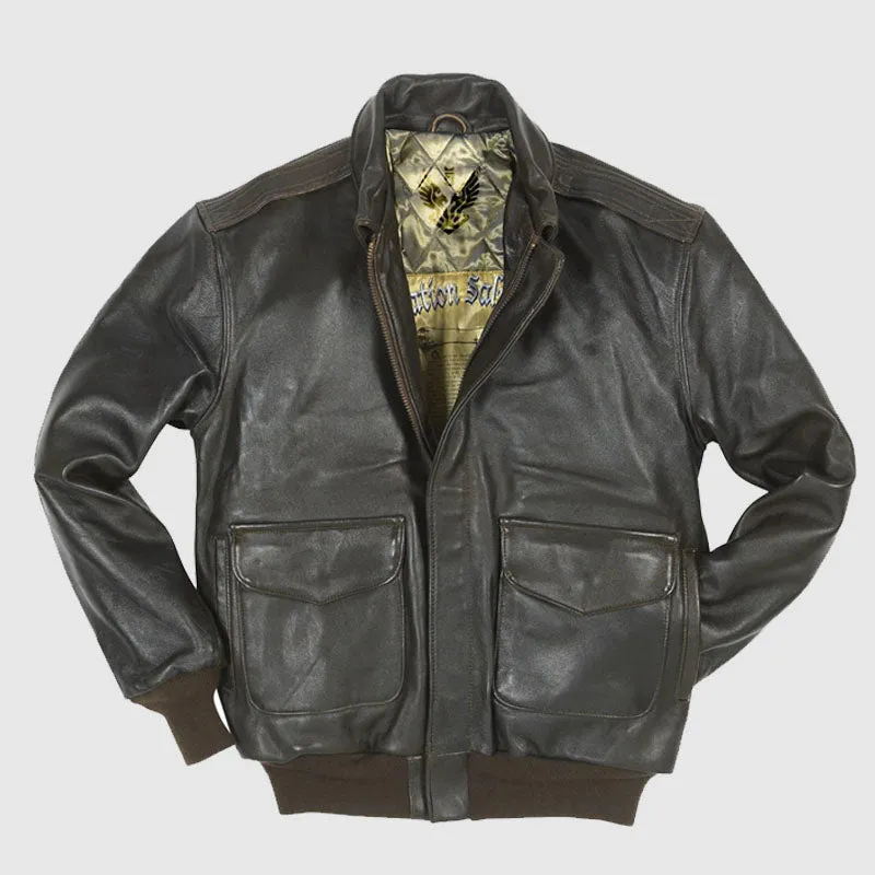 Antique Lamb Flight Brown Leather Jacket For Men's