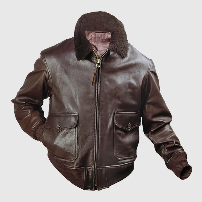 Authentic G1 Us Naval Flight Brown Leather Jacket For Men