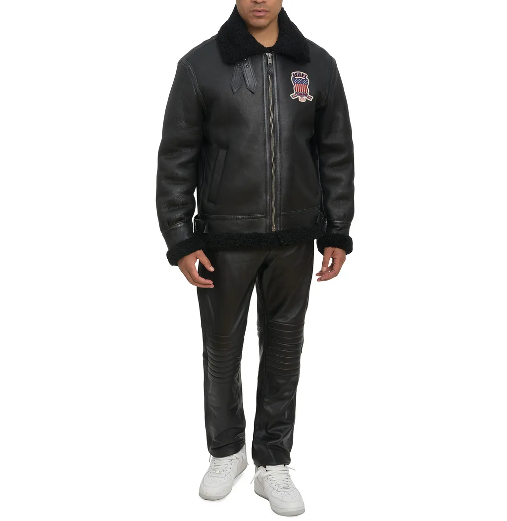 Avirex B3 Shearling Jacket Iconic Black Leather Hot Sale