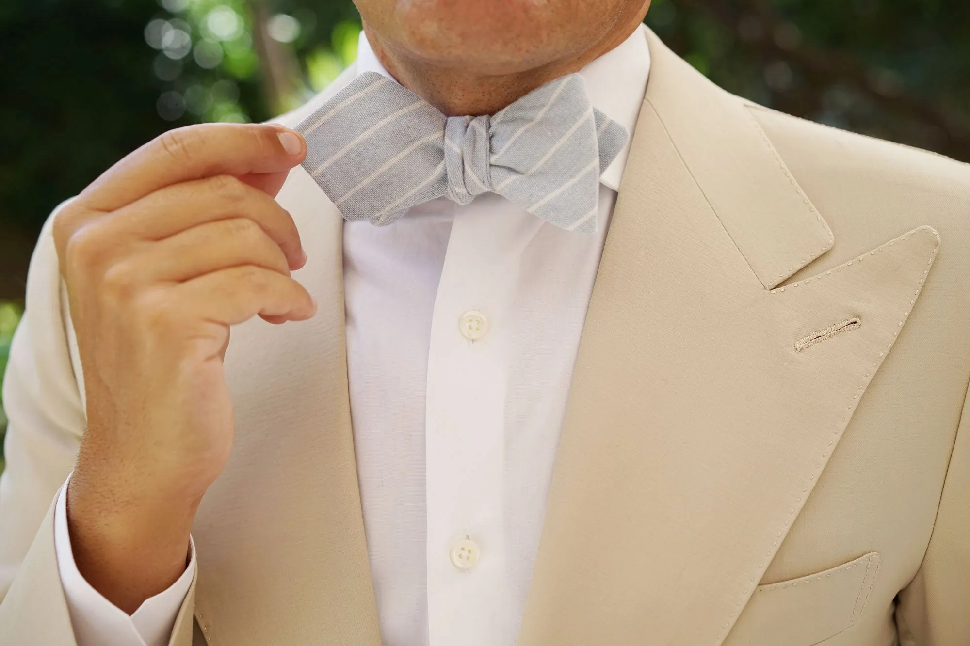 Baby Blue Wide Pinstripe Linen Diamond Self Bow Tie