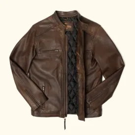 Best Style Genuine Mens Biker Brown Motorcycle Leather Fashion Jacket For Sale