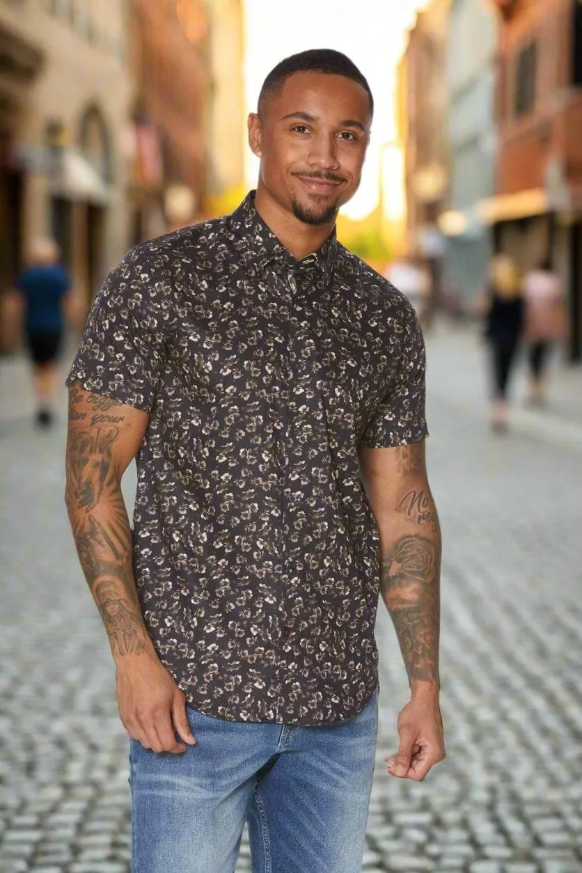 Black Floral Print Short Sleeve Shirt