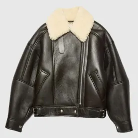 Buy Best Style Women Dark Brown RAF Aviator Sheepskin Shearling Leather Jacket