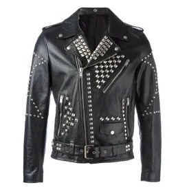 Buy New Quality Mens Black Fashion Studded Punk Style Leather Jackets For Sale