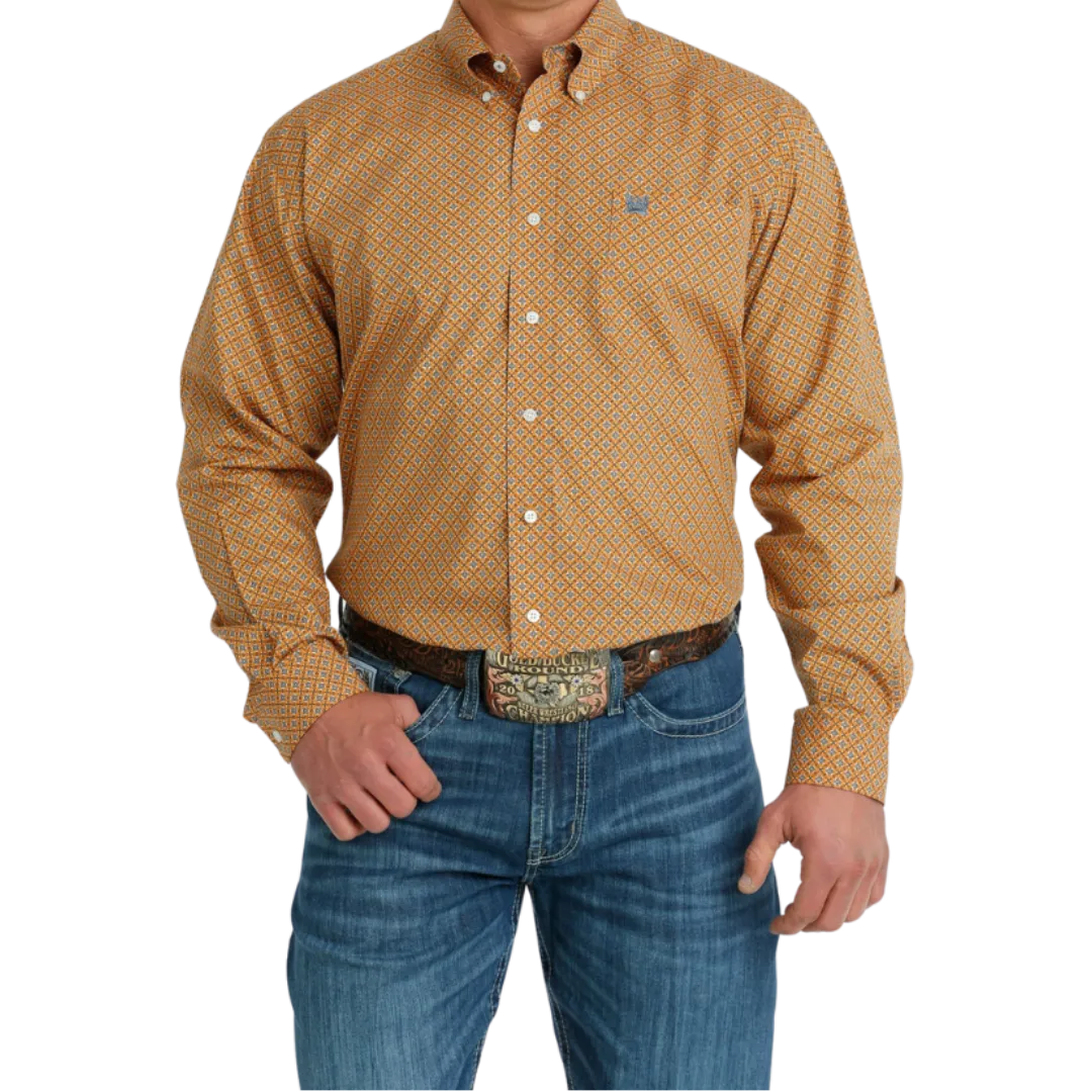 Cinch Men's Geometric Print Button Down Western Orange Blue Shirt