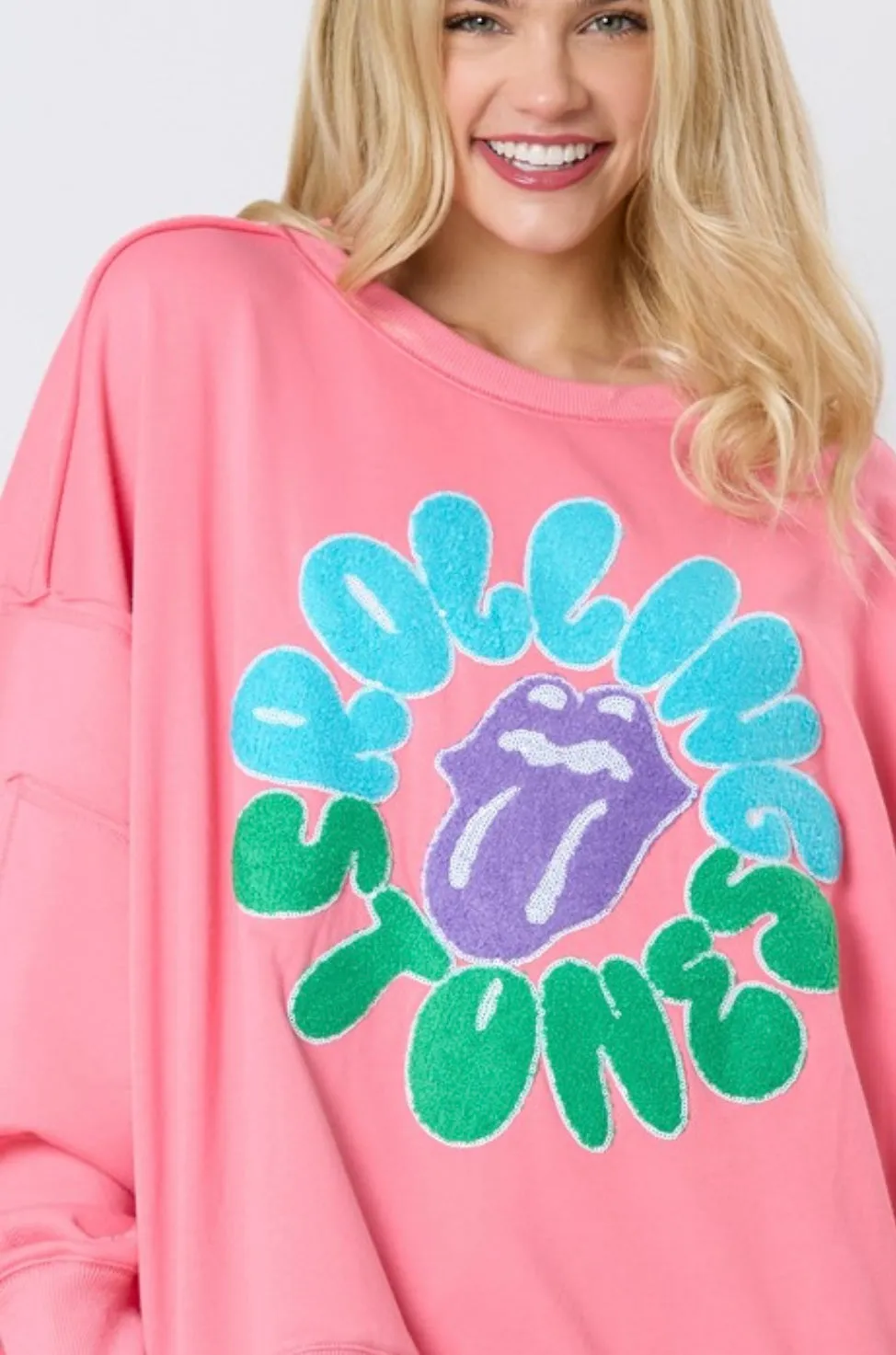 Coral Pink Terry Rolling Stones Sweatshirt