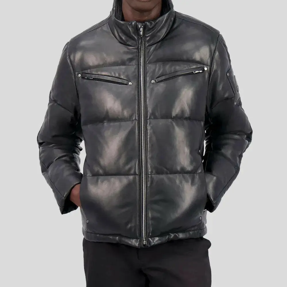 Genuine Leather Puffer Jacket Lambskin Leather Puffer Jacket Mens