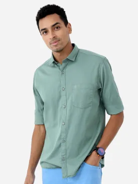 Green Solid Cotton Full Sleeve Shirt