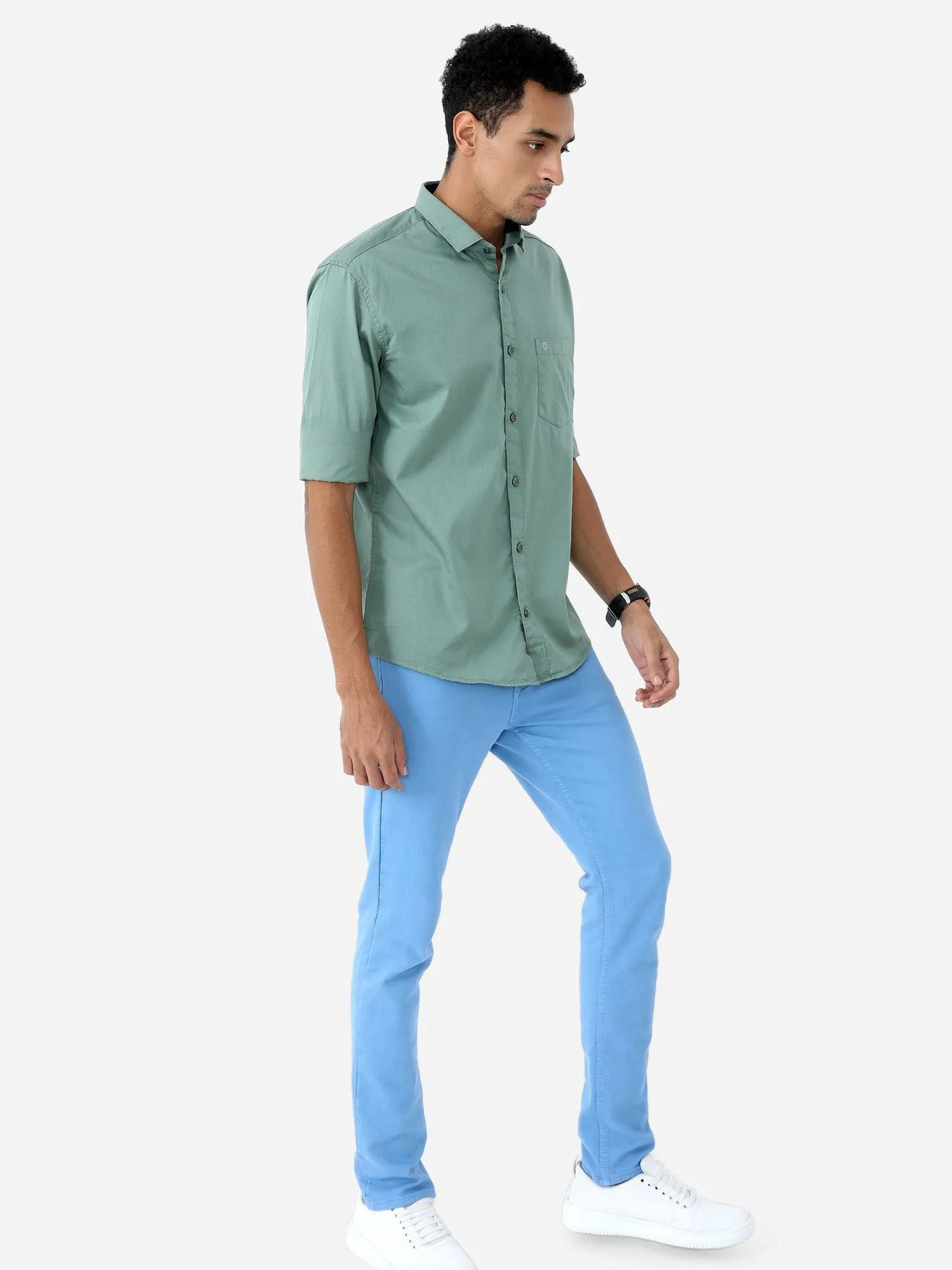 Green Solid Cotton Full Sleeve Shirt