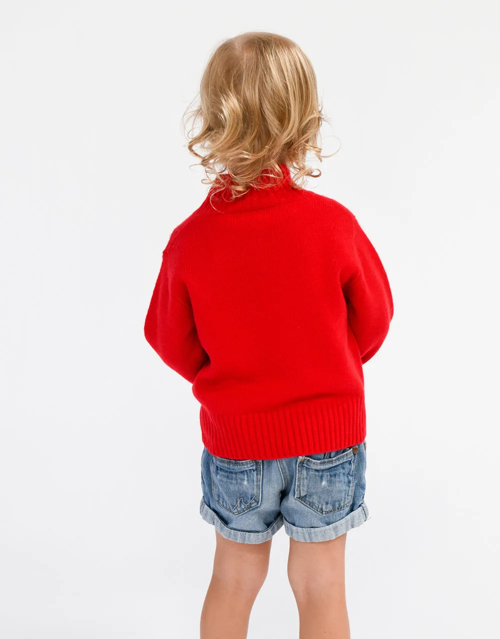 Kids Cashmere Chunky High Neck Jumper in Ferrari