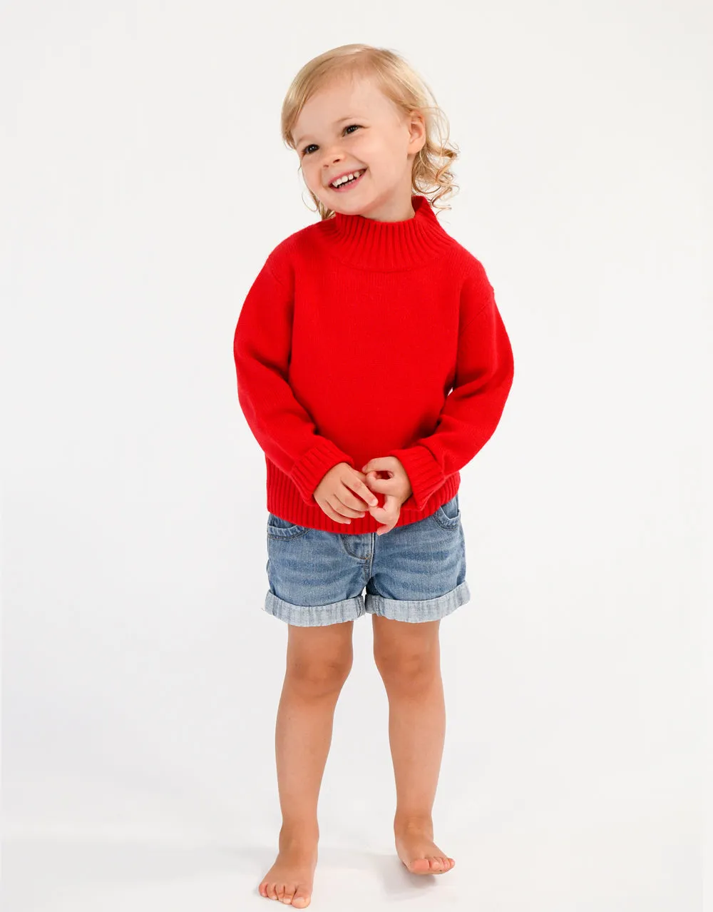 Kids Cashmere Chunky High Neck Jumper in Ferrari