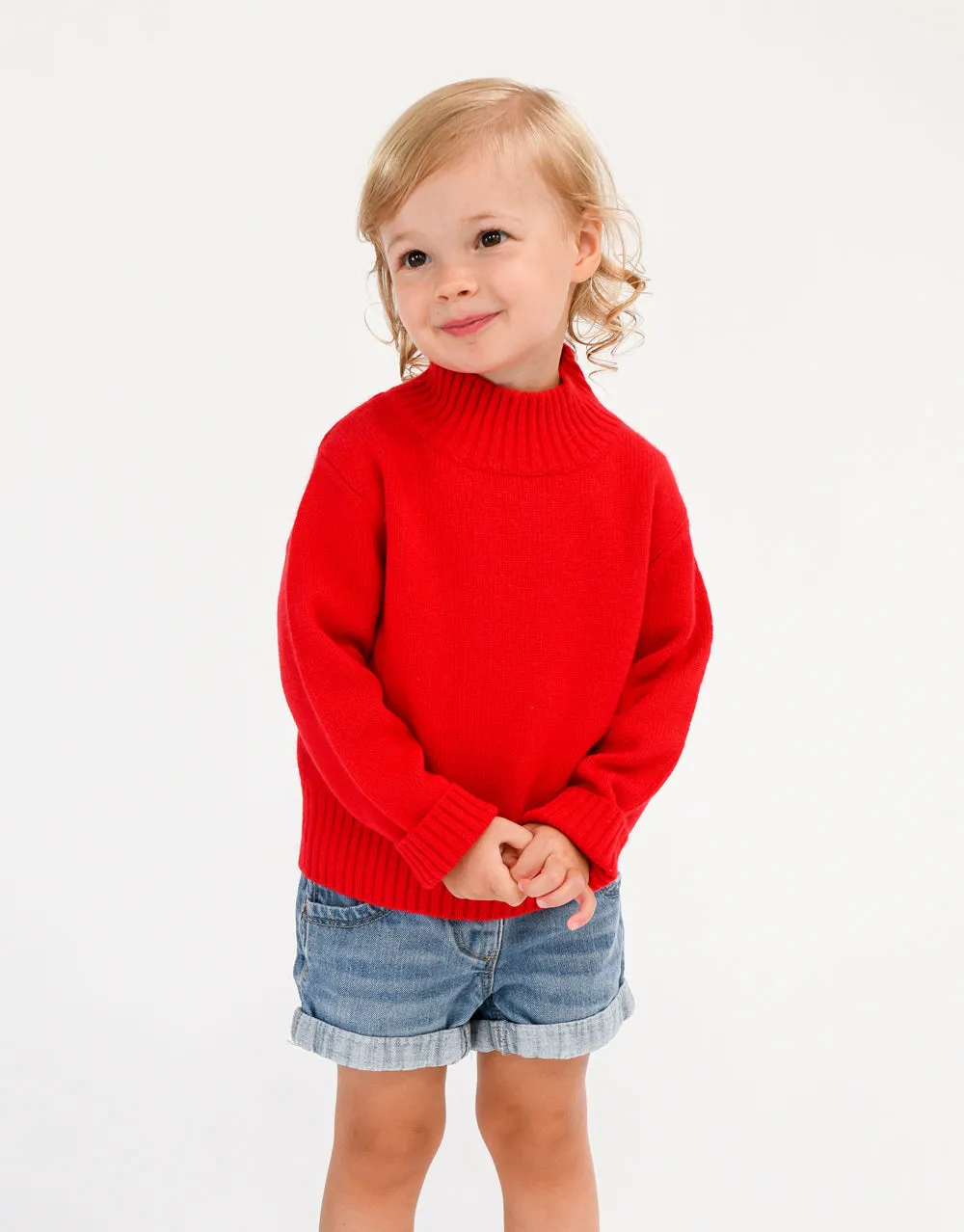 Kids Cashmere Chunky High Neck Jumper in Ferrari