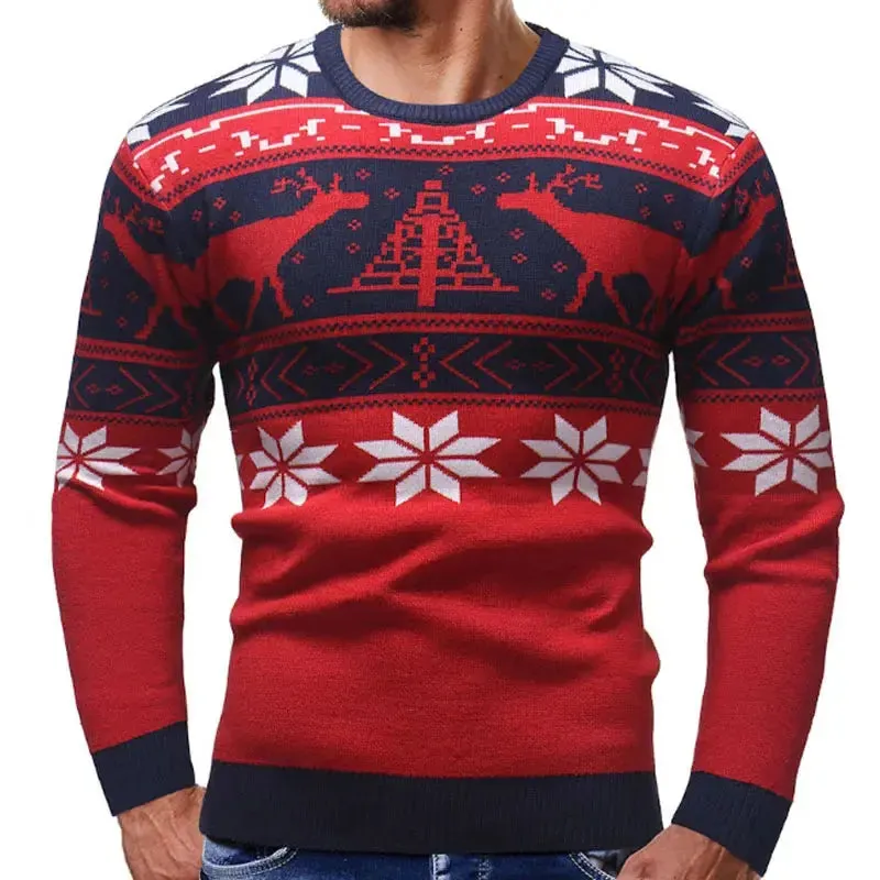 LetsKeep New Ugly Christmas Sweater Men Deer Printed Mens Pullover Sweaters Winter O-Neck Christmas Clothes Men EU Size, MA551