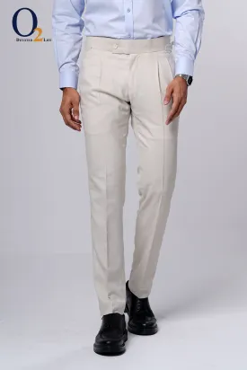 Men's Beige Textured Regular Fit In Formal Pants