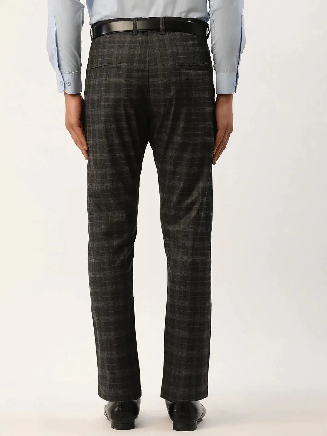 Men'S Black Tartan Checked Formal Trousers