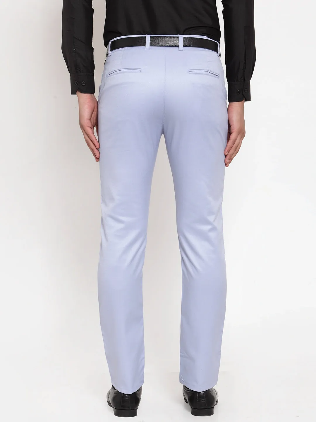 Men'S Blue Tapered Fit Formal Trousers