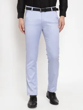 Men'S Blue Tapered Fit Formal Trousers