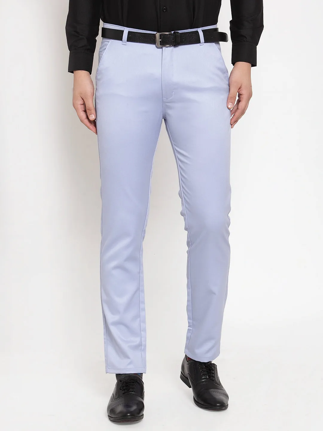 Men'S Blue Tapered Fit Formal Trousers