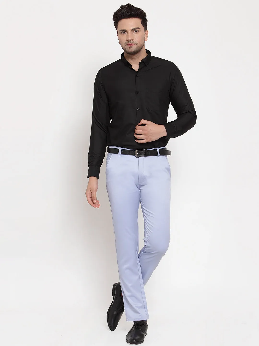 Men'S Blue Tapered Fit Formal Trousers