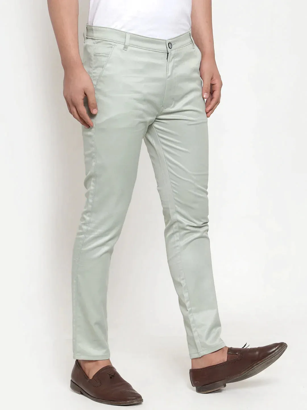 Men'S Green Solid Formal Trousers