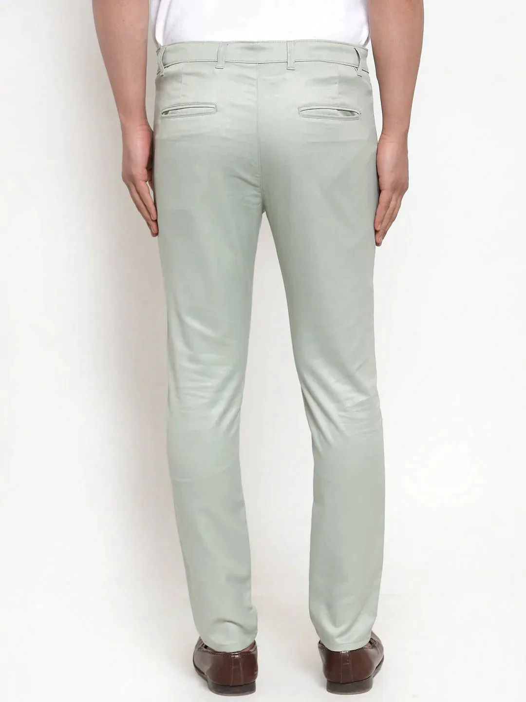 Men'S Green Solid Formal Trousers