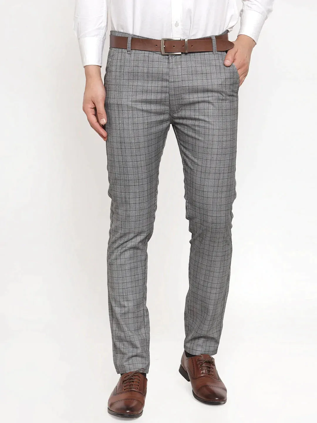 Men'S Grey Checked Formal Trousers