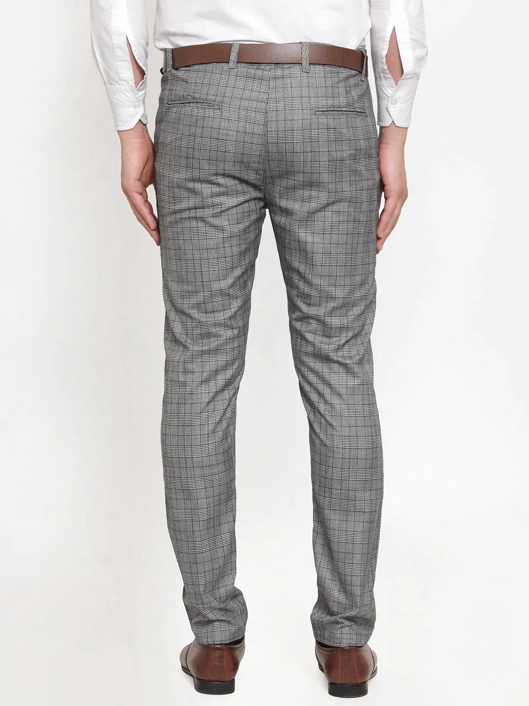 Men'S Grey Checked Formal Trousers