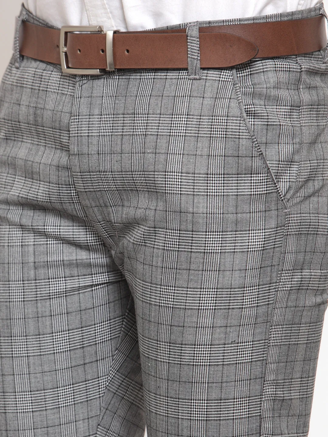 Men'S Grey Checked Formal Trousers