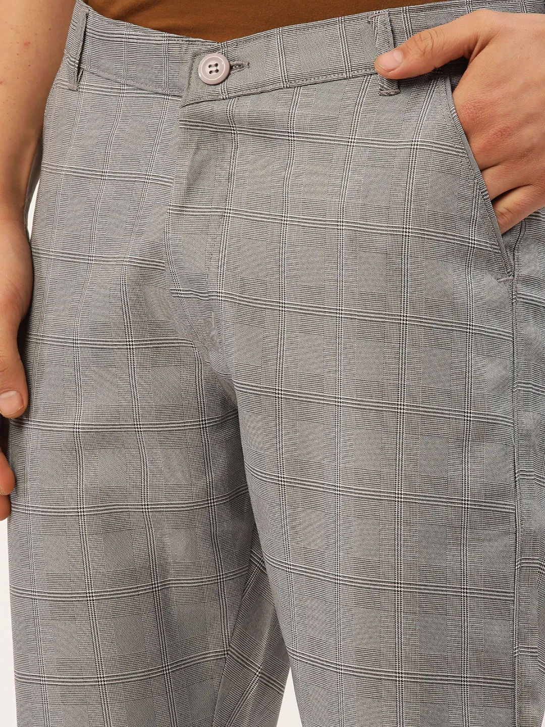 Men'S Grey Window Checked Formal Trousers