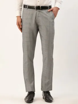 Men'S Grey Window Checked Formal Trousers