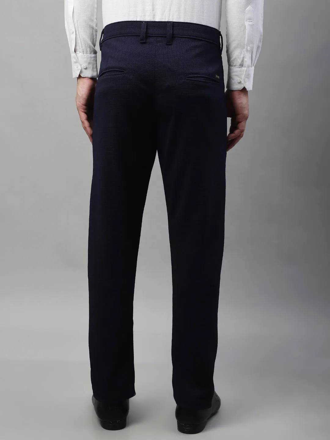 Men'S Navy Blue Tapered Fit Formal Trousers