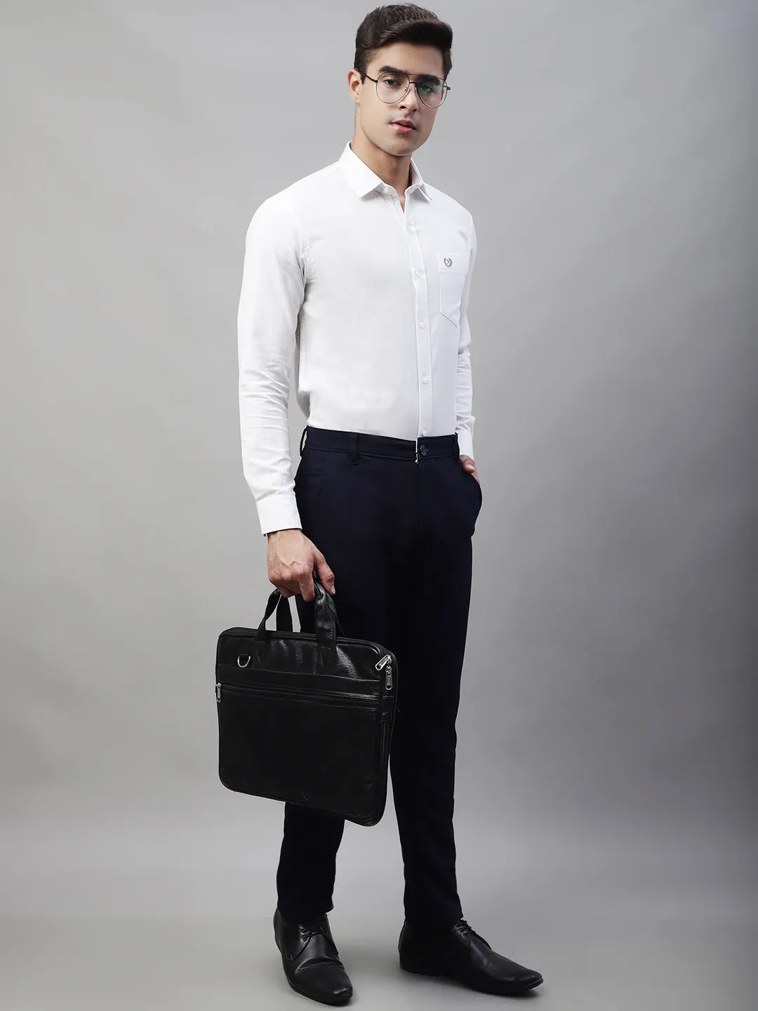 Men'S Navy Blue Tapered Fit Formal Trousers