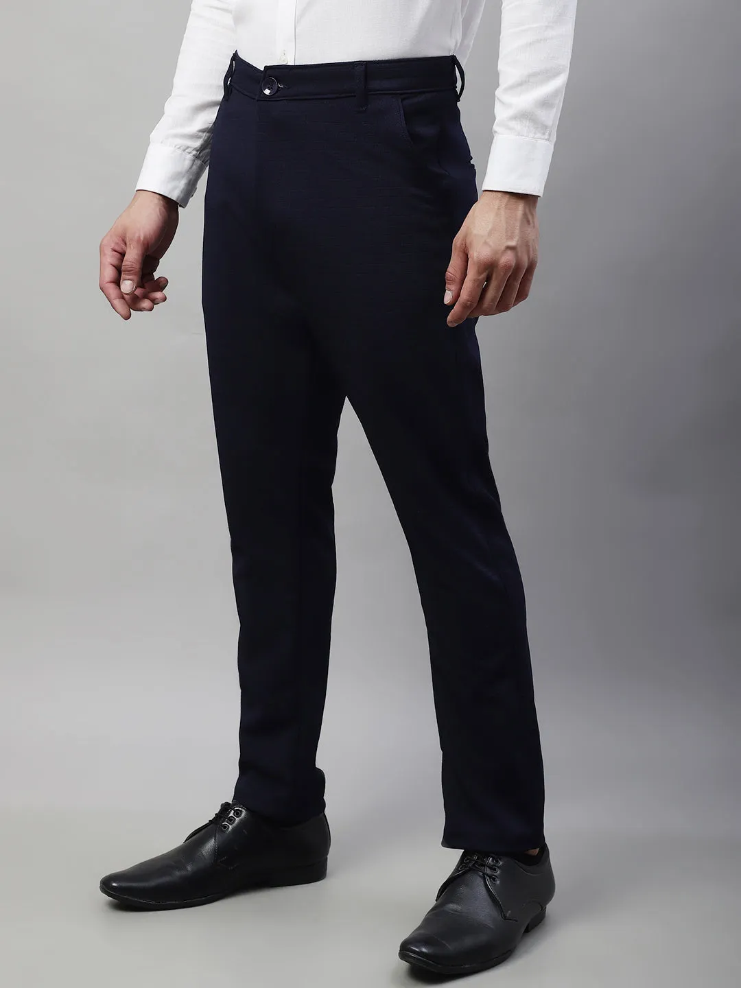 Men'S Navy Blue Tapered Fit Formal Trousers