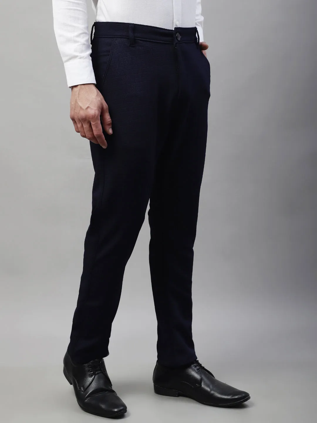 Men'S Navy Blue Tapered Fit Formal Trousers