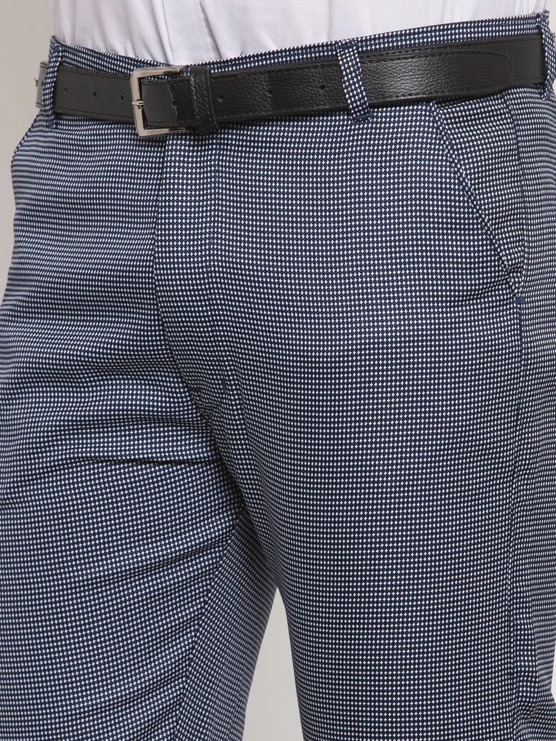 Men'S Navy Cotton Polka Dots Formal Trousers