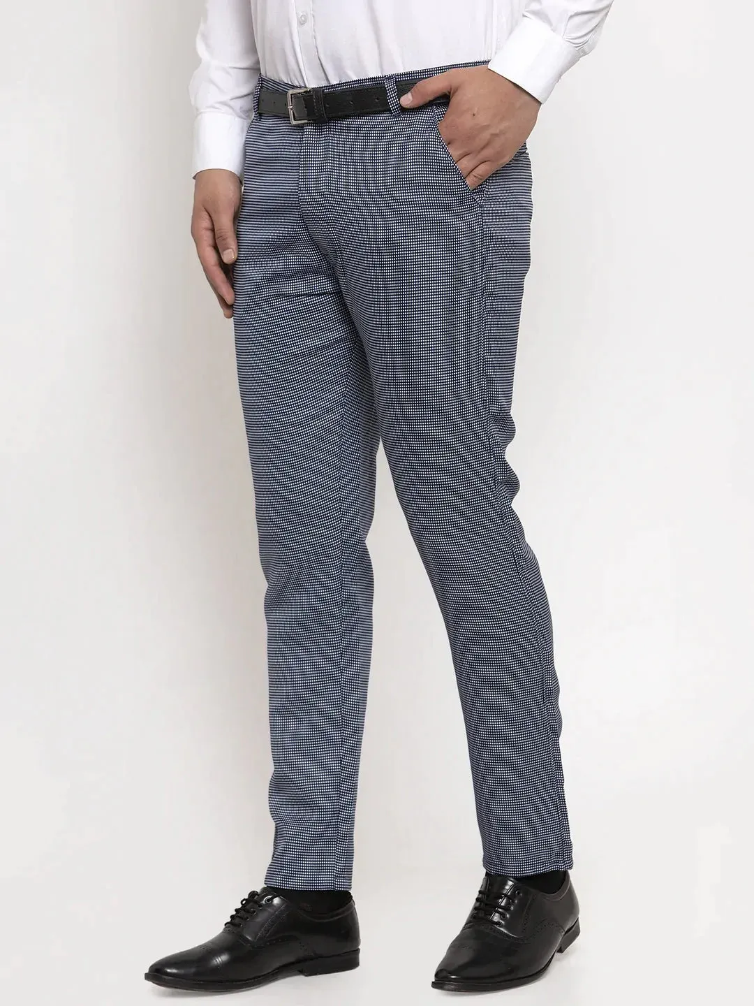 Men'S Navy Cotton Polka Dots Formal Trousers