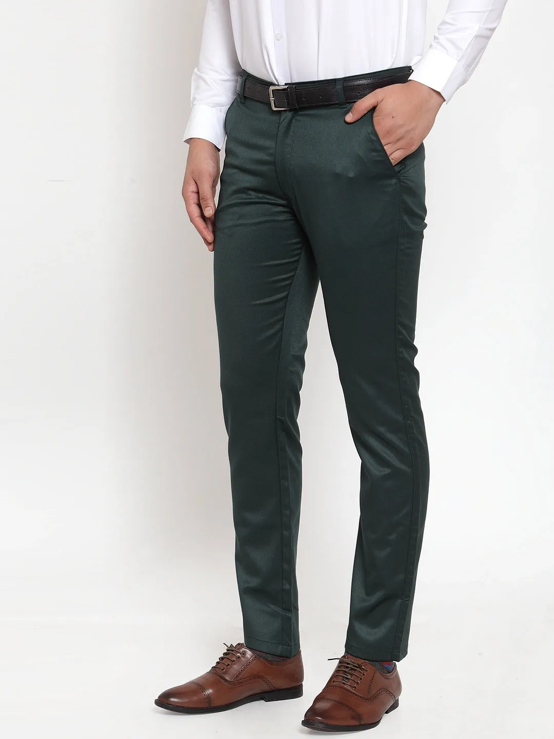 Men'S Olive Tapered Fit Formal Trousers