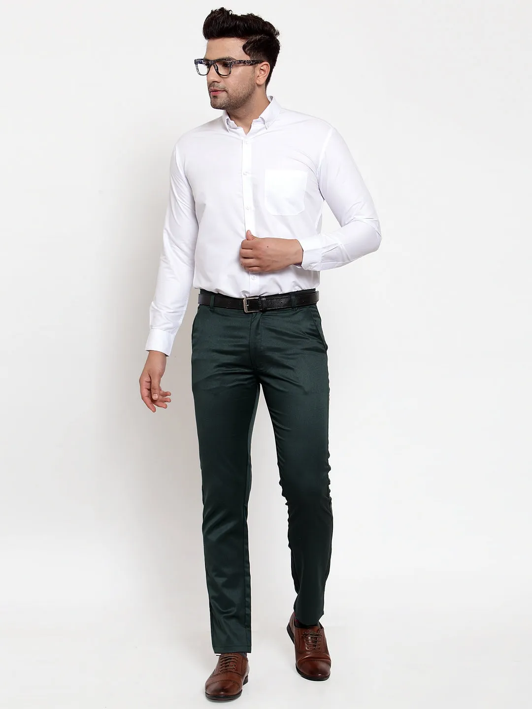 Men'S Olive Tapered Fit Formal Trousers