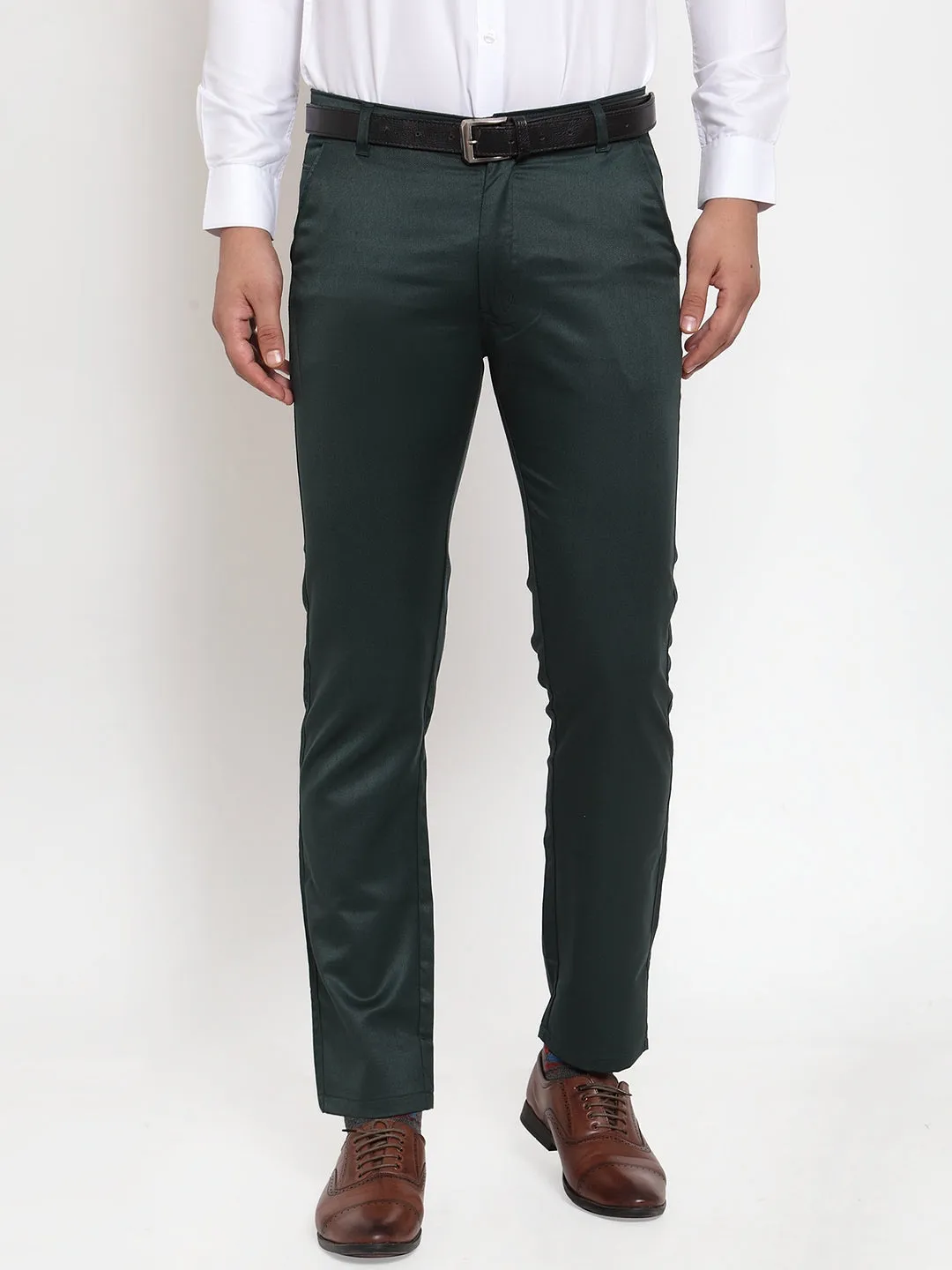 Men'S Olive Tapered Fit Formal Trousers