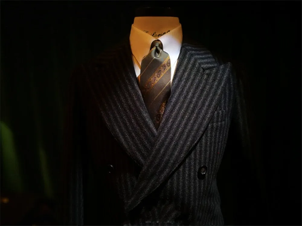 Men's Tweed Peak Lapel Double-breasted Suit Jacket