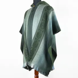 Pichan - Baby Alpaca Hooded Poncho - Dark Green With Diamonds Pattern - Unisex