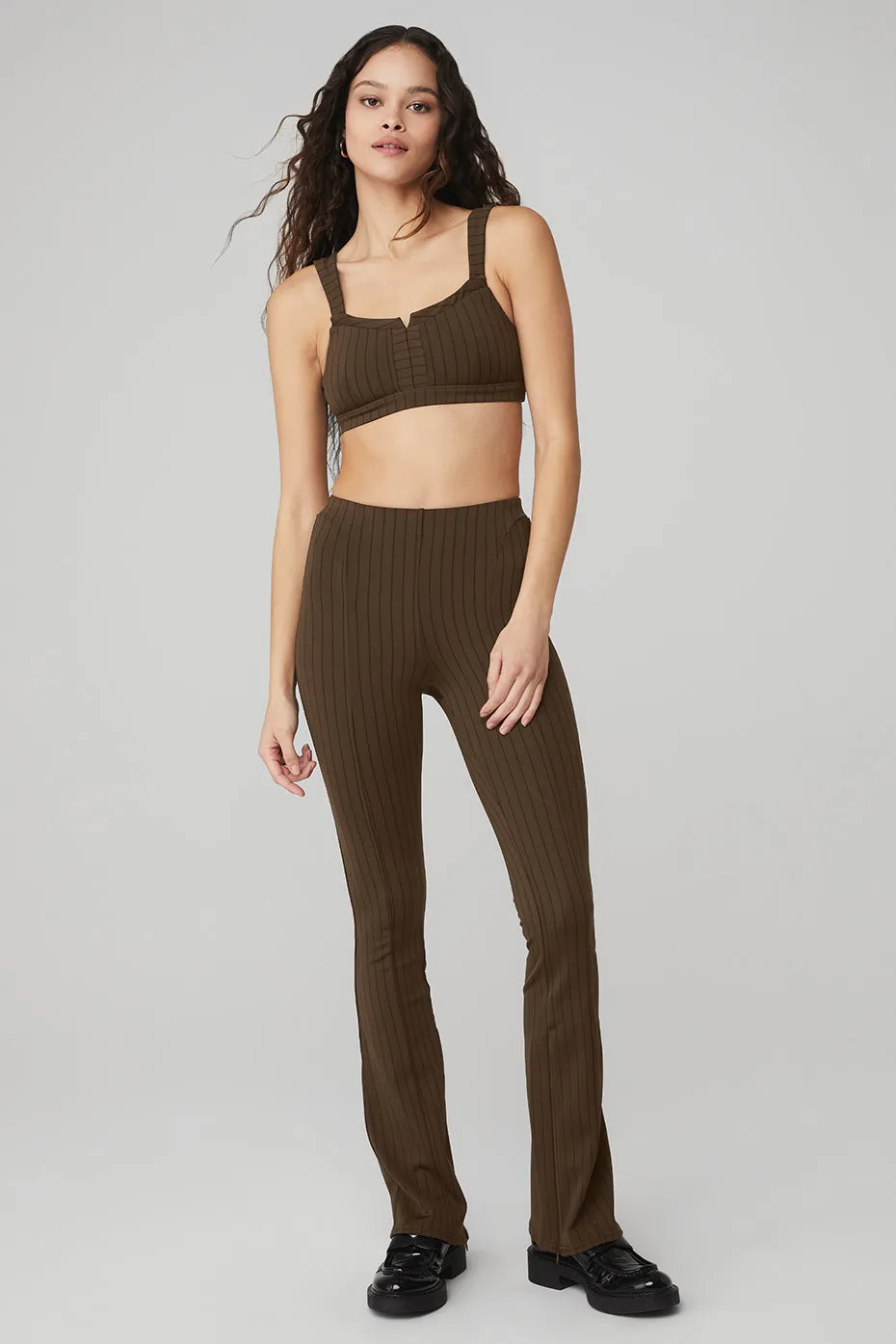 Pinstripe Jacquard Captivate Bra & High-Waist Pinstripe Zip It Flare Legging Set