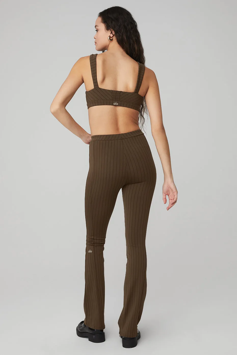 Pinstripe Jacquard Captivate Bra & High-Waist Pinstripe Zip It Flare Legging Set