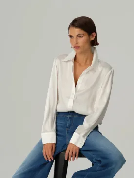 Pointed Collar Silk Blouse - Pure White