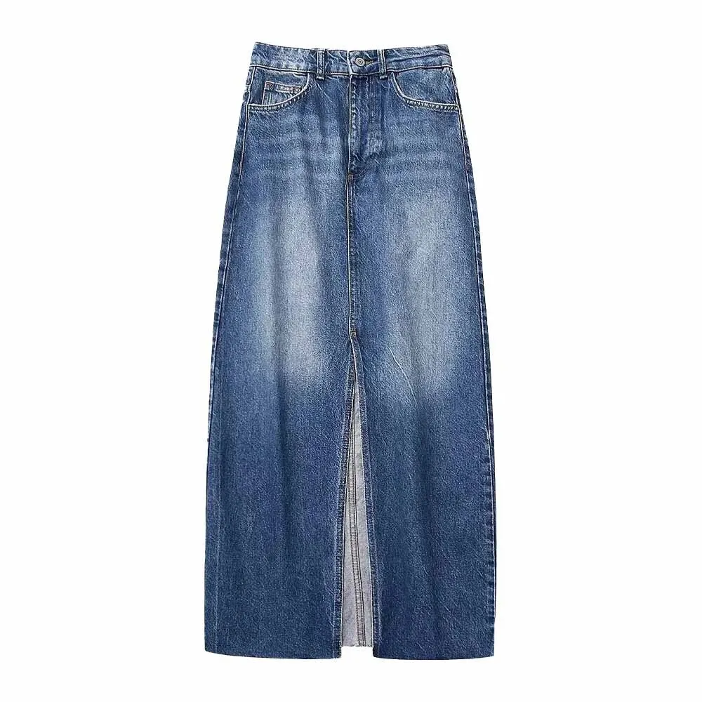 Pre Order:  High Front Slit Denim Skirt